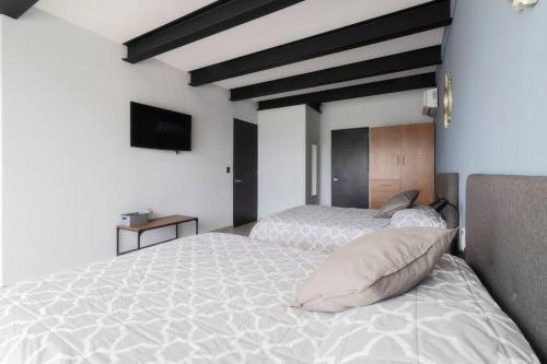 a bedroom with two beds and a television at 1PH Hidden gem in Centro Fits 10 private terrace in Mexico City