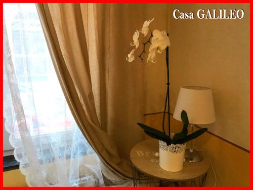 a room with a table with a lamp and a plant at Casa GALILEO- Antiche Dimore Pisane in Pisa