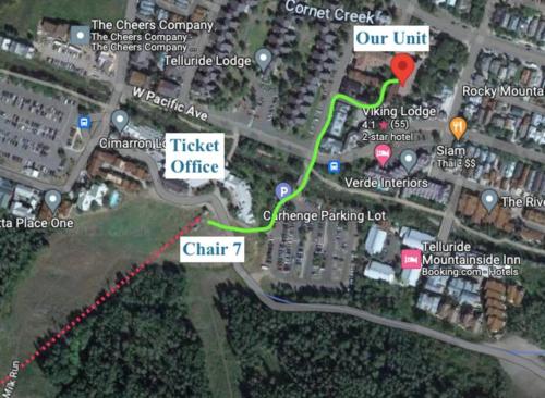 a map of the proposed site of the proposed turn around at Luxury Downtown Telluride - Creekside Condo - Walk to Chair 7! in Telluride