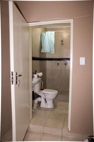 a bathroom with a toilet and a shower at City Centre Apartment in Mbabane