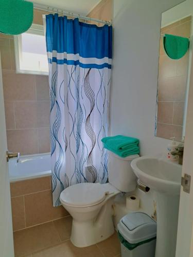 a bathroom with a toilet and a sink at Hogar Entre Viñas in Casablanca