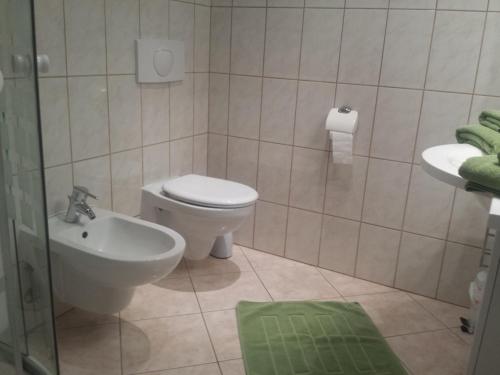 a bathroom with a toilet and a sink at Hotel Evabrunnen in Bischofswerda