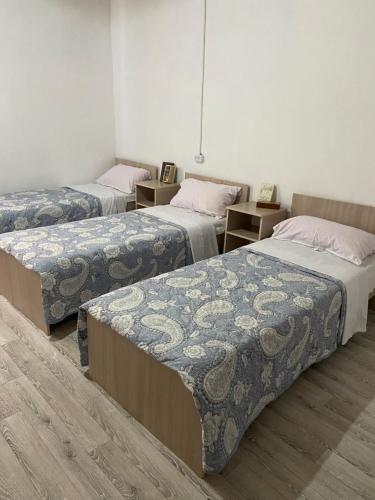 een kamer met drie bedden in een kamer bij Гостевой дом Самга in Akshi