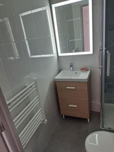 une salle de bain avec une douche, un lavabo et des toilettes dans l'établissement Primavera 115, T2 avec piscine, parking à 300m plage, au Cap d'Agde