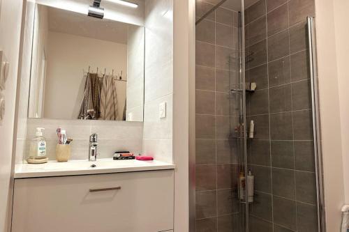 Et badeværelse på Appartement spacieux et terrasse