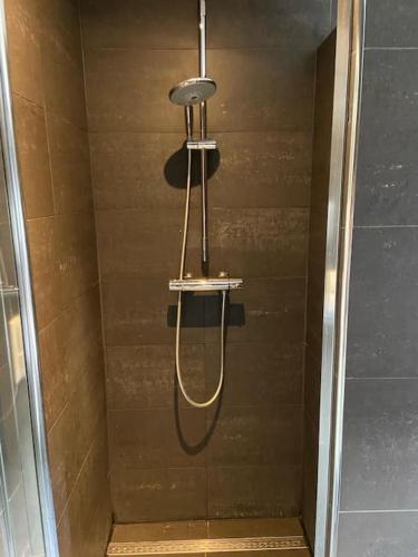 a shower with a shower head in a bathroom at House on estate near Amsterdam and Keukenhof in Lisserbroek
