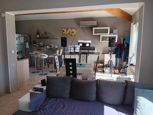 un salon avec un canapé et une table dans l'établissement Bel appartement dans le Vaucluse, à Sorgues
