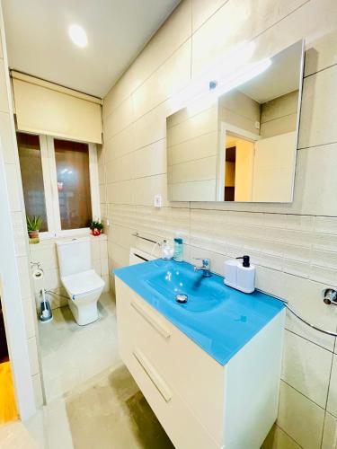 a bathroom with a blue sink and a toilet at MADRID CENTRO II in Madrid