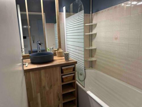 une salle de bain avec un lavabo et une baignoire dans l'établissement Les Terrasses de la Mer, à Dinard