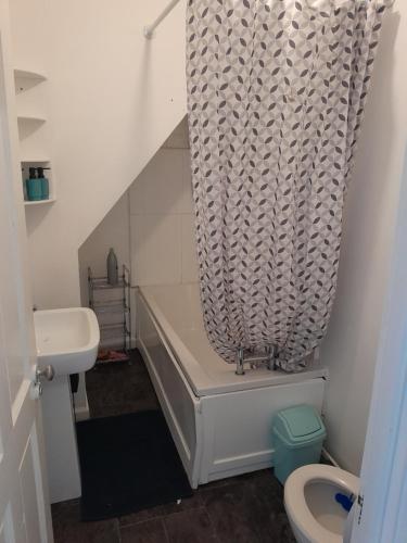 a bathroom with a tub and a toilet and a sink at Bobi in Sheffield