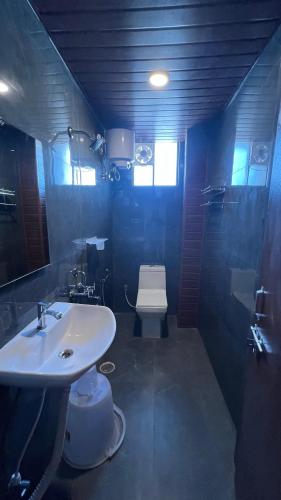 a bathroom with a sink and a toilet at Wild Wings Premium Hotel in Hyderabad