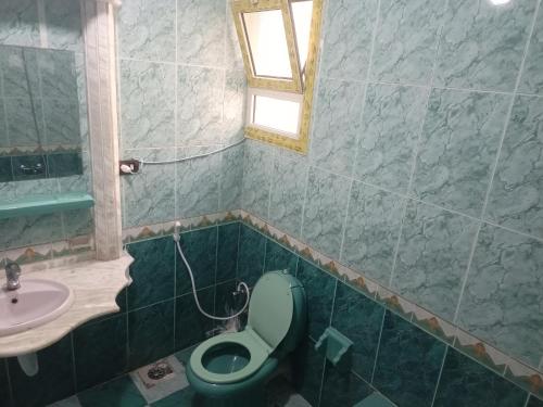 uma casa de banho com um WC verde e um lavatório em الاسكندريه em Alexandria