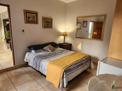 a bedroom with a bed and a mirror at View on 83 in Tzaneen