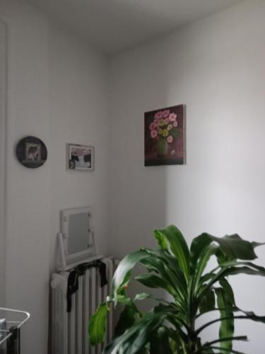 ein Zimmer mit einer Pflanze und einem Bild an der Wand in der Unterkunft Super in Gennevilliers