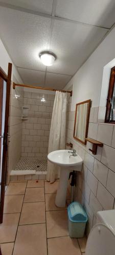a bathroom with a sink and a shower at Bay View Lodge in Miramar