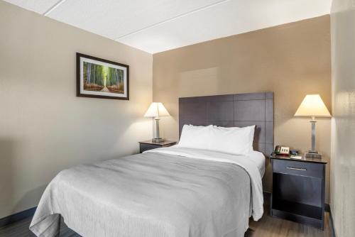 a hotel room with a bed and two lamps at Quality Inn Simpsonville-Greenville in Simpsonville