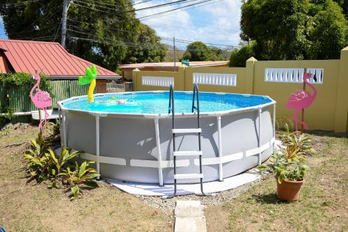 a hot tub with pink flamingos in a backyard at The ARC in Scarborough