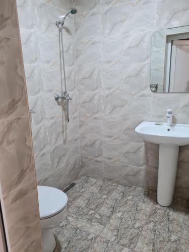 a bathroom with a toilet and a sink at Budget Hotel Rooms In Yerevan in Yerevan