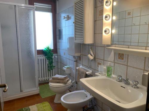 bagno con servizi igienici e lavandino di Ferienwohnung Casa Bella Verde a Lesa