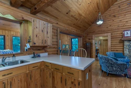 - une cuisine dans une cabane en rondins avec évier dans l'établissement Skyview Cabin, à Columbus