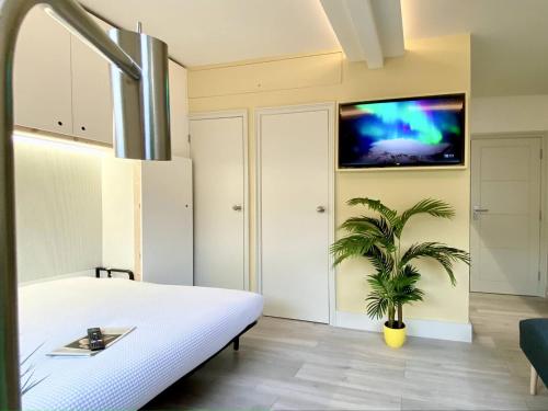 Μια τηλεόραση ή/και κέντρο ψυχαγωγίας στο Apt 10 Beachside Beauty Lux Studio Steps from Beach