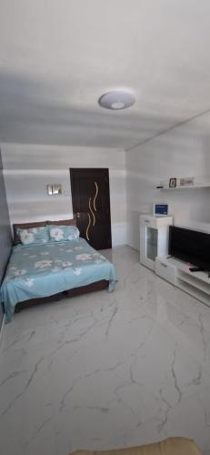 1 dormitorio con 1 cama y TV en SylvanoStudioCenter en Ploieşti