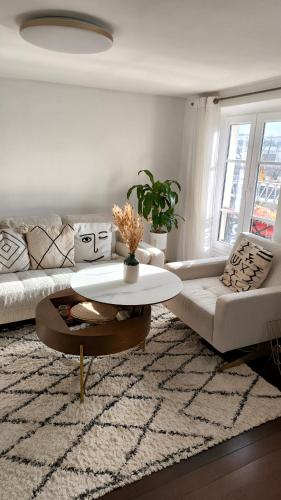 un salon avec un canapé et une table basse dans l'établissement Austerlitz Cocoon, à Paris