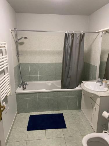 une salle de bain avec une baignoire, des toilettes et un lavabo dans l'établissement Appartement Seine 391, à Nogent-sur-Seine