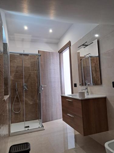 een badkamer met een douche en een wastafel bij Villa Corina in Vaccarizzo Albanese