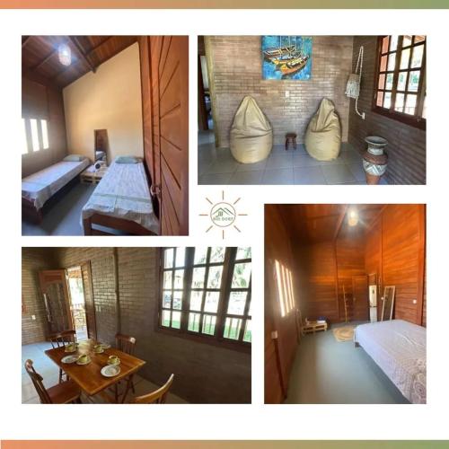 un collage de fotos de una habitación con camas y mesa en Glamping Bio-Dorf Casa 4 en Trairi