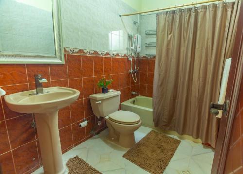 a bathroom with a toilet and a sink and a shower at "Villa Infinito"Bani's Exclusive Beachside Mansion in La Noria