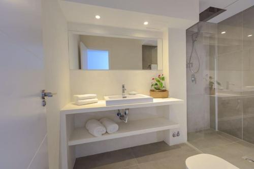 a bathroom with a sink and a shower at La Savina Dream in La Savina