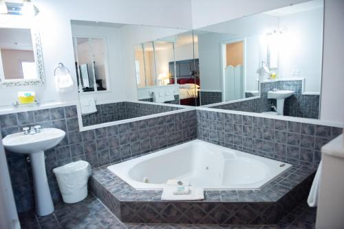 a large bathroom with a tub and a sink at Cottonwood Inn in Salem