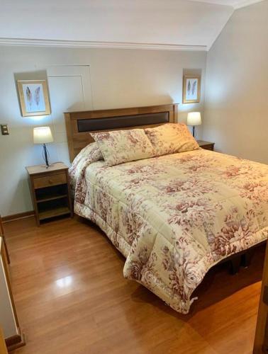 a bedroom with a bed and two night stands at Habitación Matrimonial con Baño Privado 2 in Santiago