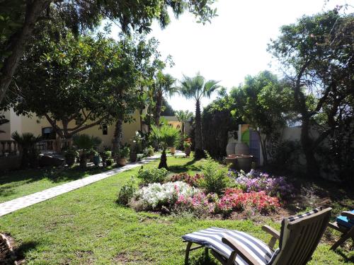a garden with chairs and flowers in a yard at Villa Quieta in Essaouira