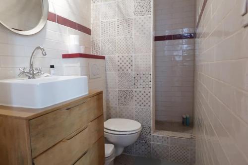 une salle de bain avec un lavabo, des toilettes et une douche dans l'établissement Central coeur de Marseille-Wifi haut débit, bureau, à Marseille