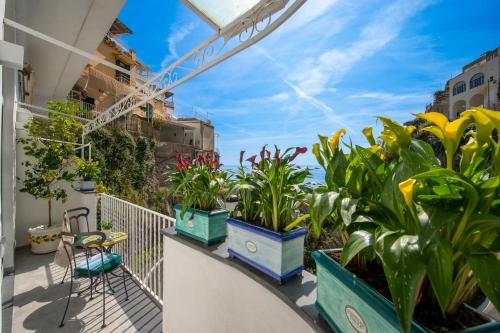 - un balcon avec des plantes en pots dans un bâtiment dans l'établissement Casa Carmela, à Positano