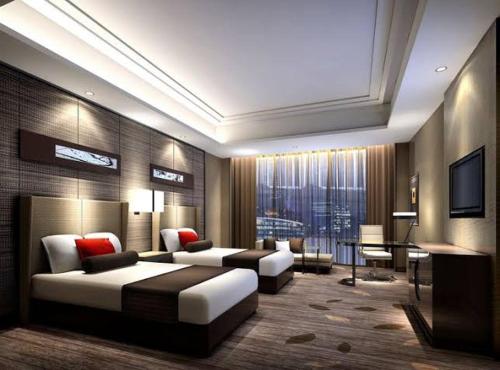 Griya harapan indah في Kudus: غرفة نوم بسرير ومكتب وتلفزيون
