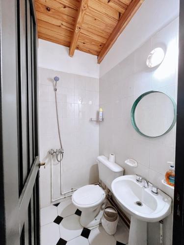 W łazience znajduje się toaleta, umywalka i lustro. w obiekcie Departamentos PLENO CENTRO w mieście Tupungato