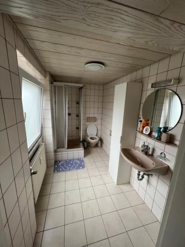 ein Bad mit einem Waschbecken und einem WC in der Unterkunft LittleHome in Hornberg