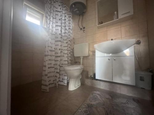 ein Bad mit einem WC und einem Waschbecken in der Unterkunft Cuprija _apartments in Stolac