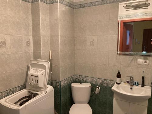 a small bathroom with a toilet and a sink at Apartament nad rzeką na Mazurach in Olecko