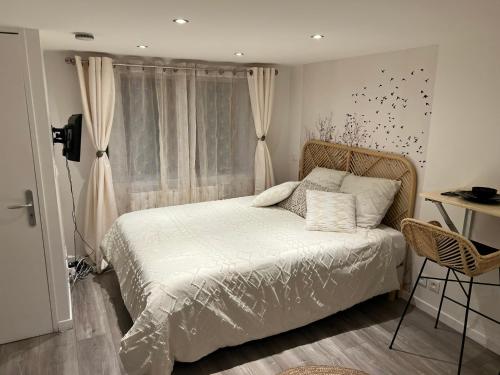 a bedroom with a white bed and a window at Le zénith vieille ville d'Annecy in Annecy