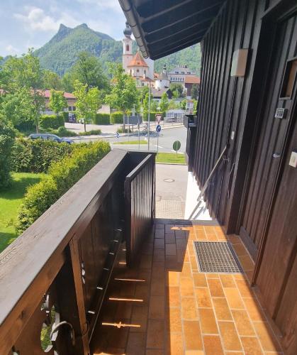 a hallway of a building with a view of a street at ciao-aschau FeWo Fey in Aschau