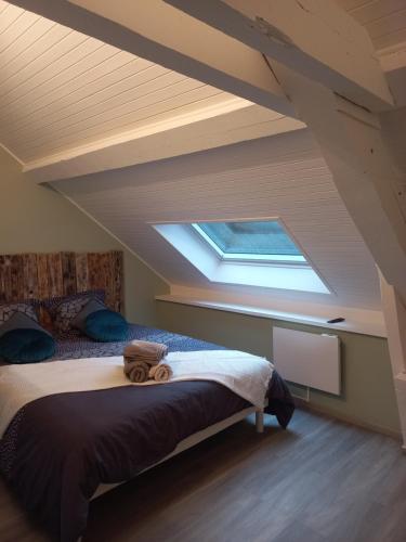 a bedroom with a bed and a skylight at Residence du parc in Saint-Martin-dʼUriage