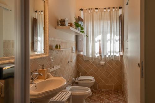 a bathroom with a sink and a toilet at Il Cipresso del Fossaccio in Asciano