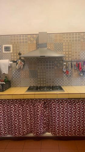 a kitchen with a counter with a stove top at Casa Tequio in San Cristóbal de Las Casas