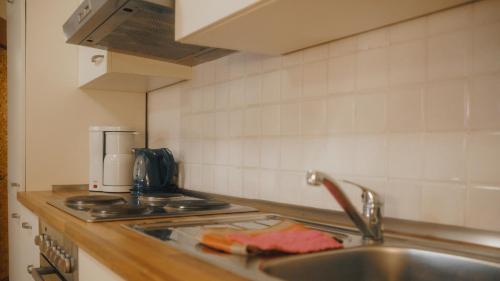 eine Küche mit einer Spüle und einer Arbeitsplatte in der Unterkunft Sylvias Ferienwohnung Nr.4 (Souterrain) in Görlitz