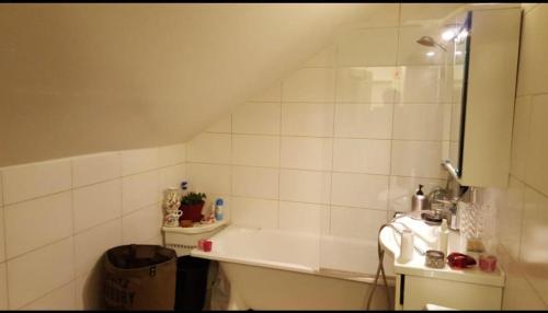 a bathroom with a sink and a bath tub at bnb mary in Björnlunda