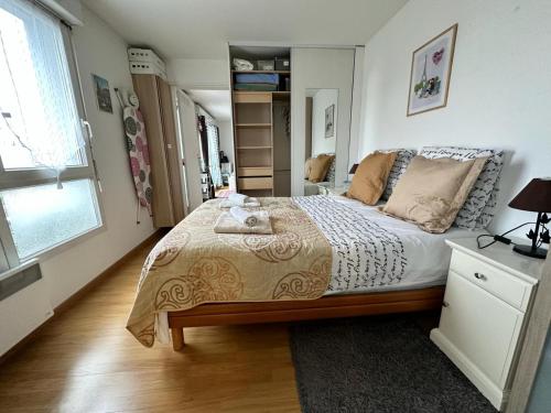 een slaapkamer met een bed en een raam bij Chez Daniel, un 2 pièces proche de Paris STADE de FRANCE in Aubervilliers